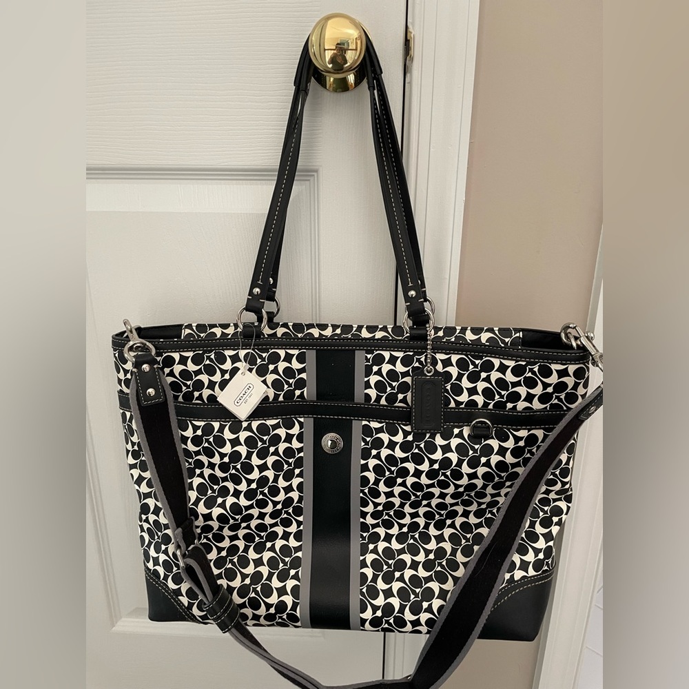 New!! Black and White Coach Diaper/Tote Bag